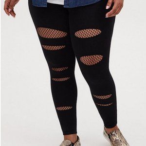 Torrid Full Length Black Slash Rip Fishnet Leggings - Size 2X